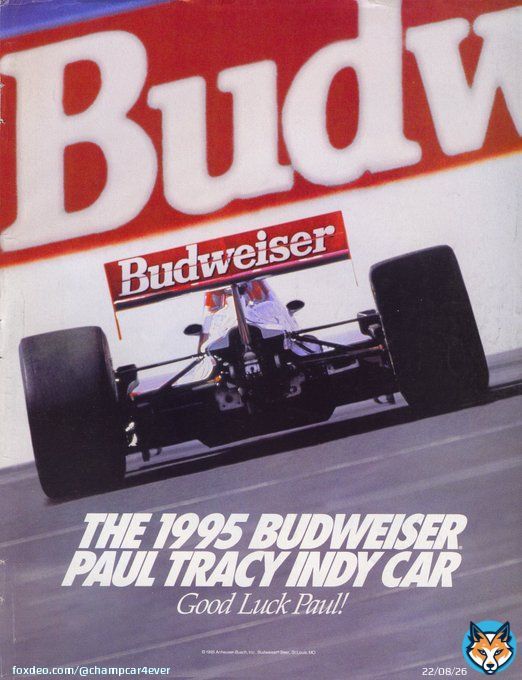 A 1995 Budweiser ad accompanied by my picture of Paul Tracy in the #3 Newman-Haas Lola T95/00 Ford XB engined Indy Car at the Corkscrew. He would finish 6th in the driver standings with 2 wins at Surfers Paradise and Milwaukee that season.