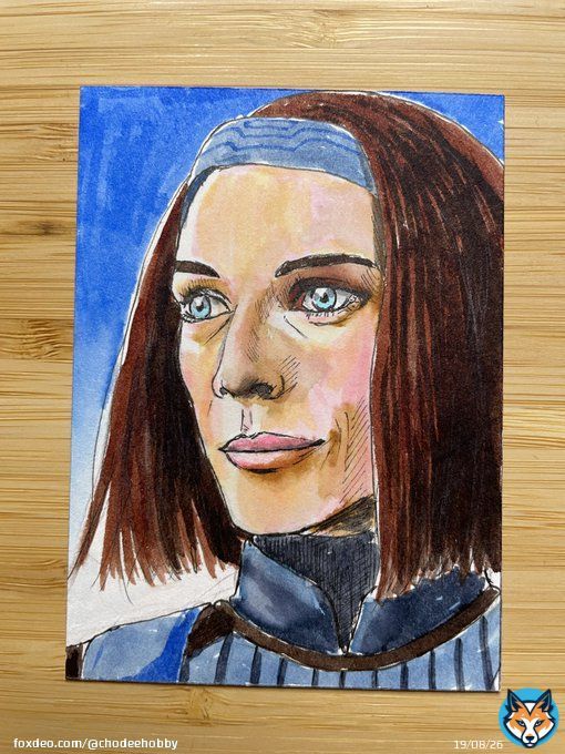 ボ=カターン・クライズ Bo-Kayan Kryze  #StarWars #BoKatanKryze #TheMandalorian #fanart #atcクラブ #ATCカード #スターウォーズ #ボカターンクライズ #マンダロリアン #kateesackcoff  #watercolorbrushpen #水彩ペン