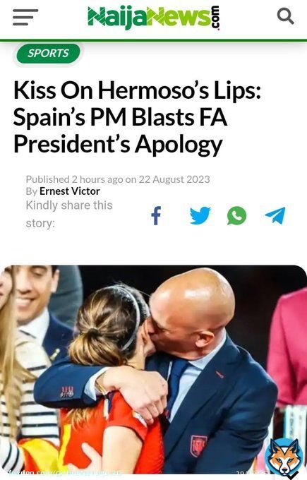 Spanish football FA Luis Rubiale kissed female footballer Hermoso on the lips while celebrating their world cup triumph over England. Prime minister of Spain has publicly condemned the act which he described as 'sexual harassment' What's your take onon this? RIGHT or WRONG #BBNaija