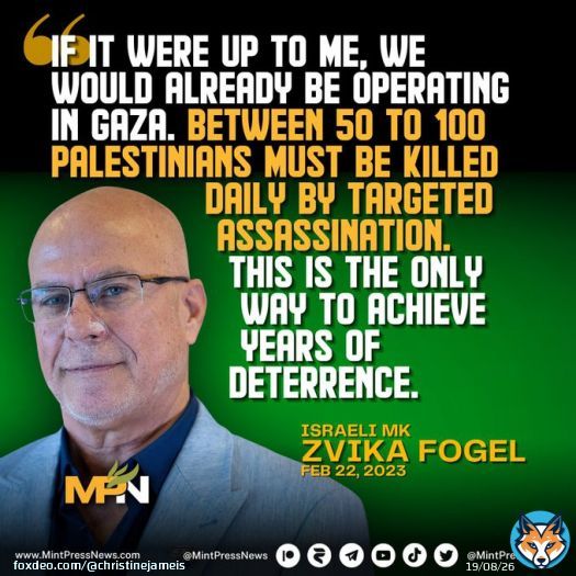 Far-right Israeli MK Zvika Fogel, in an interview released on Wednesday, supported the current expansion of the occupation government's ethnic cleansing policies. #IsraeliApartheid