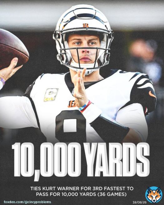 Joe Burrow is the 3rd Fastest QB in NFL History to reach 10,000 yards.  #Bengals #ThatsMyQB