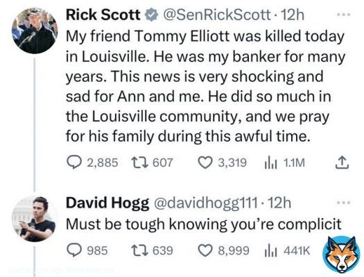 David Hogg says Rick Scott is 'complicit' for his friends death during the mass shooting in Louisville yesterday.