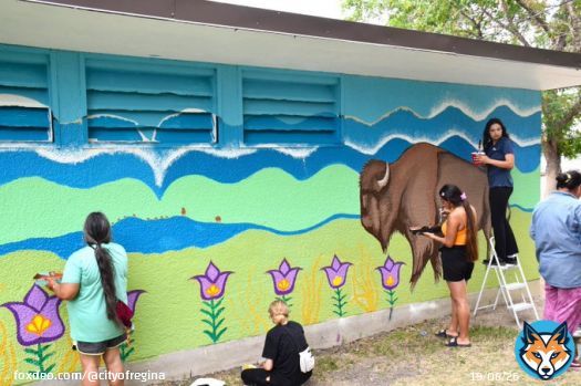 Thanks to all who joined in the mural painting today, and be sure to check it out when it's done!  Come out to Buffalo Meadows Park this weekend for a Traditional Powwow, face painting for kids, a mini carnival, and more!   Details at Buffalo People Arts Institute on Facebook!