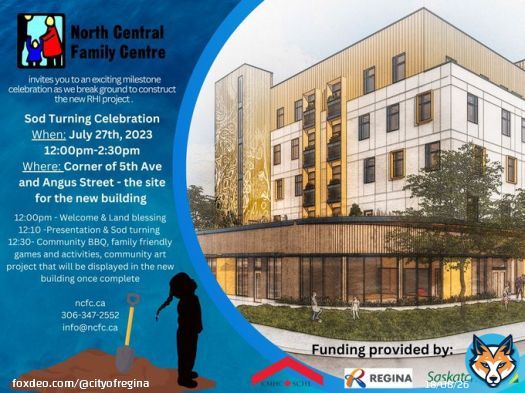 Join our housing partner North Central Family Centre on July 27 at noon as we celebrate the groundbreaking of this new, 30-unit affordable housing project. The event includes a community BBQ, family-friendly games and a community art project! #yqr #housingforall