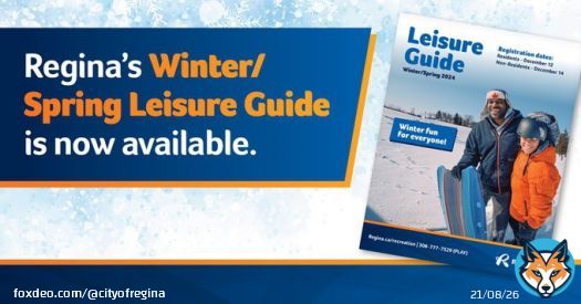 Don&rsquo;t forget! Leisure Guide registration begins tomorrow, Tuesday, December 12 at 7 a.m. for Regina residents.    Non-residents can register on Thursday, December 14 at 7 a.m.   View the guide now at