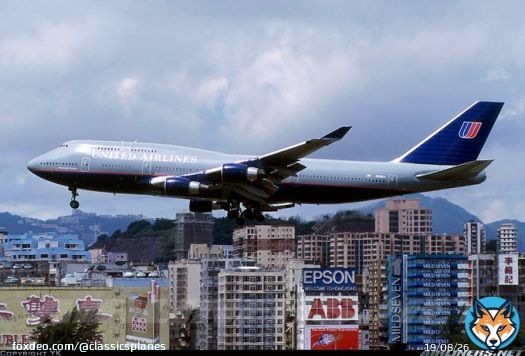 A United Airlines B747-400 seen here in this photo at Hong Kong Kai Tak in July 1998 #avgeeks - See photo
