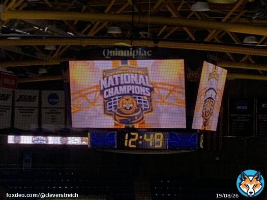 HAMDEN, CT - M&T Bank Arena  We are one hour away from the welcome home event for the Quinnipiac men&rsquo;s ice hockey team.   A balloon archway stating &ldquo;NCAA Champs sits outside the rink. The red carpet is being rolled out.  @Q30Sports #NCAAHockey @Q30News