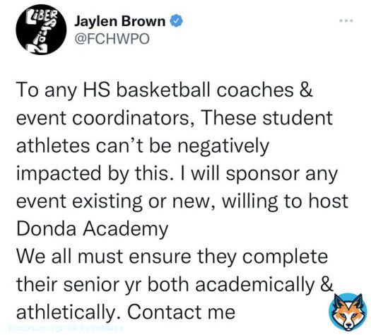Jaylen Brown feels it&rsquo;s unfair for Donda Academy student-athletes to suffer consequences for circumstances out of their control.  Brown has offered to sponsor any event willing to take on the Academy still   (via @FCHWPO)