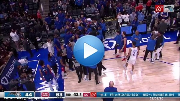 PISTONS-MAGIC MAYHEM   Moe Wagner shoved Killian Hayes into the Pistons bench.  Hayes retaliated by punching him in the back of the head and Wagner appears to lose consciousness.
