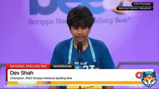 See the moment 14-year-old Dev Shah spelled the winning word in the 2023 Scripps National Spelling Bee