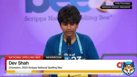 See the moment 14-year-old Dev Shah spelled the winning word in the 2023 Scripps National Spelling Bee