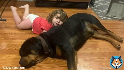 A 2-year-old girl who walked barefoot more than three miles with her family&rsquo;s two dogs was found sleeping off a wooded Michigan trail using the smaller dog as a pillow.
