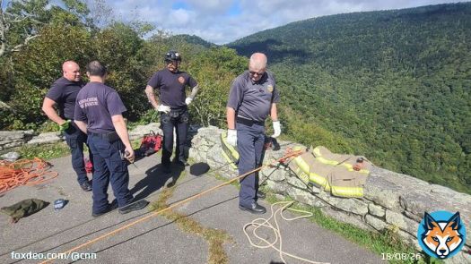 A woman died after falling more than 100 feet from a waterfall overlook on the Blue Ridge Parkway in North Carolina