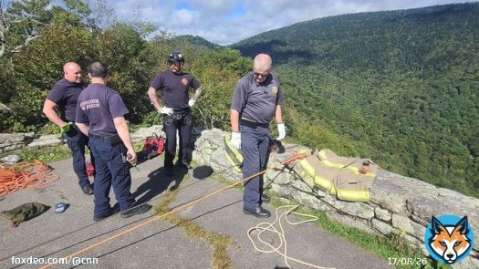 A woman died after falling more than 100 feet from a waterfall overlook on the Blue Ridge Parkway in North Carolina
