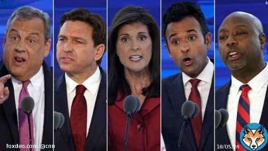 Five presidential candidates face off in Miami as Donald Trump remains a no-show again. Follow live updates on the third GOP debate.