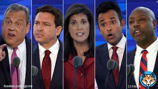 Five presidential candidates face off in Miami as Donald Trump remains a no-show again. Follow live updates on the third GOP debate.