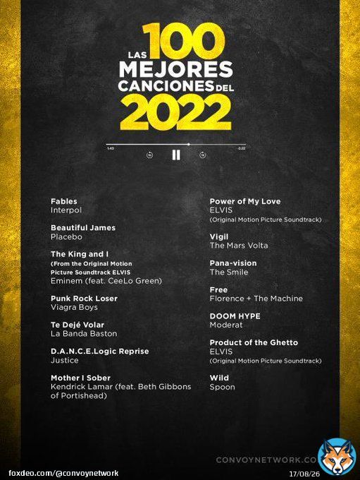 Esta fue la lista de canciones que @korno present&oacute; en el #ConvoyTop100.