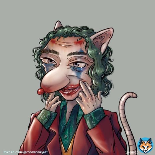 Joaquin Phoenix in the movie Joker from the Money Rat collection  @THR  There will be four Jokers in the Money Rat collection. The entire collection is exclusively handmade  Money Rat #747:   #NFTgang  #NFT #NFTCommunity #NFTCollection #NFTs