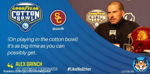 @USCFB Defensive Coordinator, Alex Grinch, talks about the #GoodyearCottonBowl Classic.   #LikeNoOther | #FightOn
