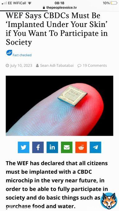 WEF calls for implantable Micro-Chips to allow for Digital ID & CBDC&rsquo;s  This will just end up being something else the &lsquo;conspiracy theorists&rsquo; warned you about & is now happening.  Have you noticed yet how the &lsquo;tinfoil hat brigade&rsquo; are literally able to predict the future?&hellip;&nbsp;Show more