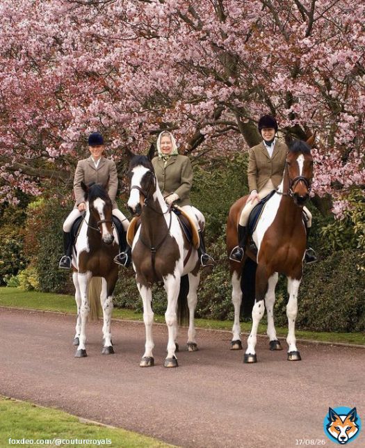 Queen Elizabeth with her daughter Princess Anne, The Princess Royal and granddaughter Zara Tindall pictured while horseback riding at Windsor Castle in April 2004    Elizabeth riding Tinkerbell, Anne riding Peter Pan and Zara riding Tiger Lily!