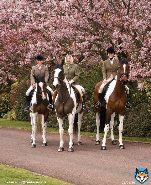 Queen Elizabeth with her daughter Princess Anne, The Princess Royal and granddaughter Zara Tindall pictured while horseback riding at Windsor Castle in April 2004    Elizabeth riding Tinkerbell, Anne riding Peter Pan and Zara riding Tiger Lily!