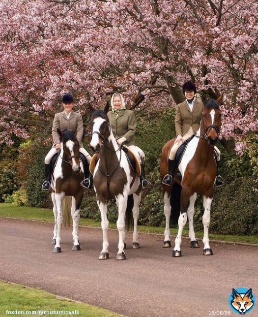 Queen Elizabeth with her daughter Princess Anne, The Princess Royal and granddaughter Zara Tindall pictured while horseback riding at Windsor Castle in April 2004    Elizabeth riding Tinkerbell, Anne riding Peter Pan and Zara riding Tiger Lily!