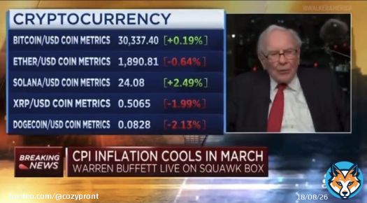 Warren Buffet commenting on crypto live on CNBC   Notice how the list for coins goes in order  1 Bitcoin  2 Ethereum   3 Solana   We are basically already the unofficial number 3   Yet somehow it says number 10 on marketcap - must be a bug