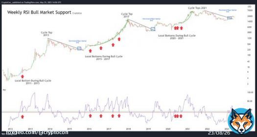 The line is drawn in the sand  #Bitcoin Bears vs Bulls  The Weekly RSI has perfectly retested the absolute bottom bull market support, down from 56 to 54 RSI  Bullish supports unite: - 200 Week MA - 111 Day MA - Weekly RSI  I'm team bull, support youur team in the comments