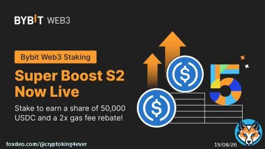 Bybit Web3 Staking: Super Boost Season 2 is Live Now!   Stake to Share a $50,000 USDC Prize Pool!   Campaign Duration: 27th Nov, 10 AM UTC - 18th Dec, 10AM UTC   Event 1: Be one of the first 500 to earn double gas rebates  Event 2: Stake to Share 30,,000 USDC  Join Now:&hellip;Show more
