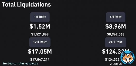 In just 24hrs, a staggering 44,324 traders got liquidated as #Bitcoin took a wild ride below $26K  Total #liquidations skyrocketed to a massive $124.32 million  The largest single #liquidation order hit came from #Bybit, with an eye-popping $2.93M liquidation on the #btcusd pair&hellip;