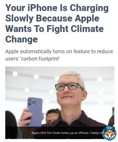 Apple has introduced a new update by default that limits charging, to lower your carbon footprint and fight climate change  remember when Apple said they have to sell you phone chargers separately to help the environment? lol