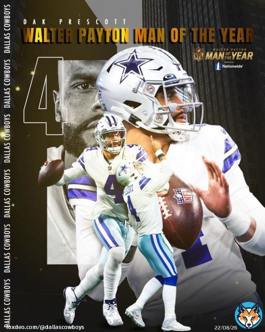 To the man doing everything he can  his community, we salute @dak as the 2022 NFL Walter Payton Man of the Year.   #DallasCowboys  | @Nationwide | #NFLHonors