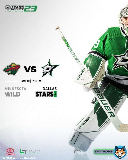 Start Playoff Mode    Minnesota Wild  8:30pm CT  @AACenter   @BallySportsSW | ESPN2  @dfwticket   @Toyota | #TexasHockey