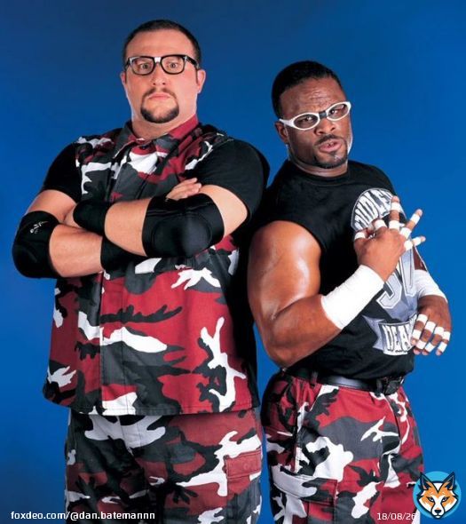 1, For me there was nobody else.  Dudley Boyz - innovators as well as The Hardy Boyz, them TLC matches were unbelievable for their time. They won every tag title on offer in Japan, ECW, TNA and WWF. They made puttin people through tables fashionable!Incredible!