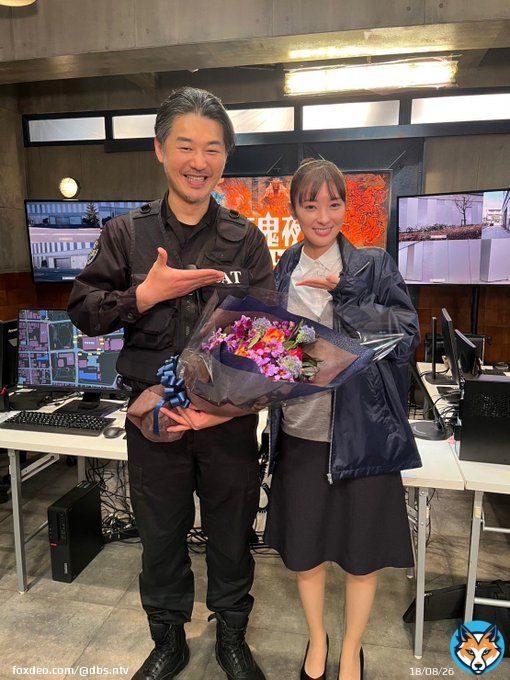 オールアップ  丹波役 #平山浩行 さん 「皆さん、本当にありがとうございました！丹波として、SATを束ねる役として参加させて頂き、とても楽しい役でした。ありがとうございました！」  #宮本茉由 さんと #大病院占拠 最終回3/18(土)夜10時