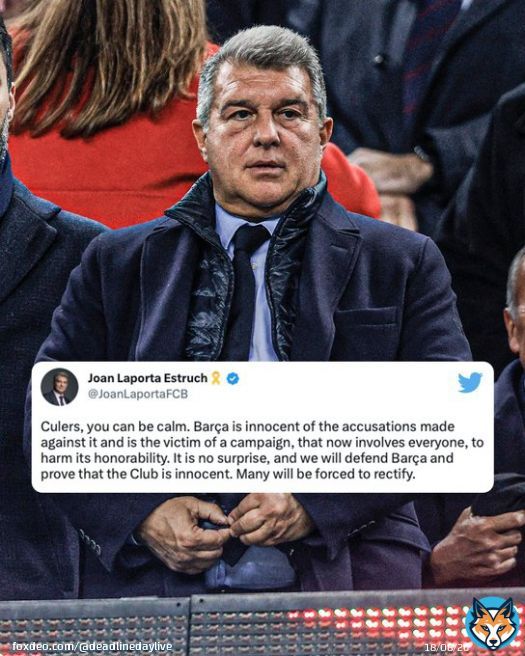 President Joan Laporta insists Barcelona are innocent of the corruption allegations in the Negreira case.   ( @ESPNFC)