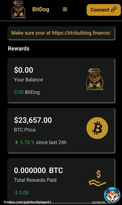 #BITDOG #BTCBULLDOG @btc_bulldog    dApp is working now  Earn $BTC + $BITDOG with holding #BITDOG   Lowcap Memecoin arround 123k MC  ATH MC arround 880k    Join now and earn BTC+BITDOG    NFA DYOR  #ShibaInu #Dogecoin #memecoin #BNB #eth #Crypto