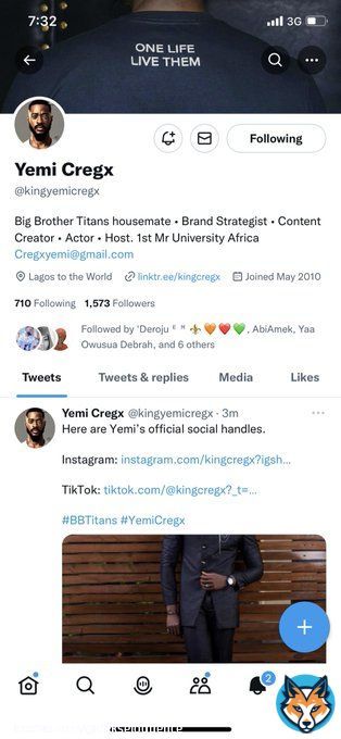 So @kingyemicregx is the real account  @Yemicregx_ is fakeeeeee?? Team Yemi take note  #BBTitans