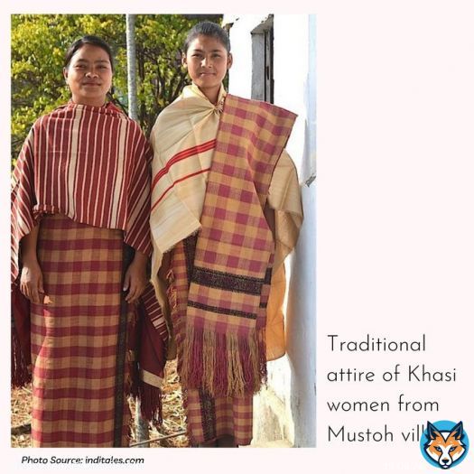 Meghalaya&rsquo;s rich culture is a blend of teachings, traditions and culture from many tribes and sub-tribes of the state. Here is a picture of two beautiful ladies from Mustoh, Shella wearing their traditional dress made with eri silk and embroidered with 'Khneng' #traditionaldress