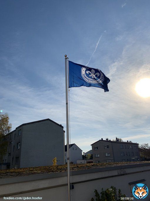 Zum heutigen Heimspiel extra die neue Fahne gehisst. Mehr kann ich zum Heimsieg nicht beitragen. Den Rest muss die Mannschaft erledigen.  #Lilien #D98FCM #DieSonneScheint #dieserDorscht