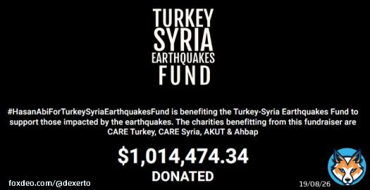 Hasan's fundraiser for victims of the earthquake in Turkey and Syria broke $1,000,000 after he donated another $20,000