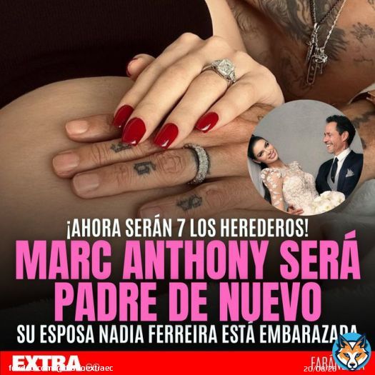 &iexcl;A&Uacute;N CUAJA! El salsero puertorique&ntilde;o Marc Anthony ser&aacute; padre por s&eacute;ptima vez a sus 54 a&ntilde;os, esta vez con su nueva esposa, la exreina de belleza de 23 a&ntilde;os, Nadia Ferreira. El anuncio lo hizo la joven ensu cuenta de instagram, donde mostr&oacute; una pancita de al menos 4 mese.