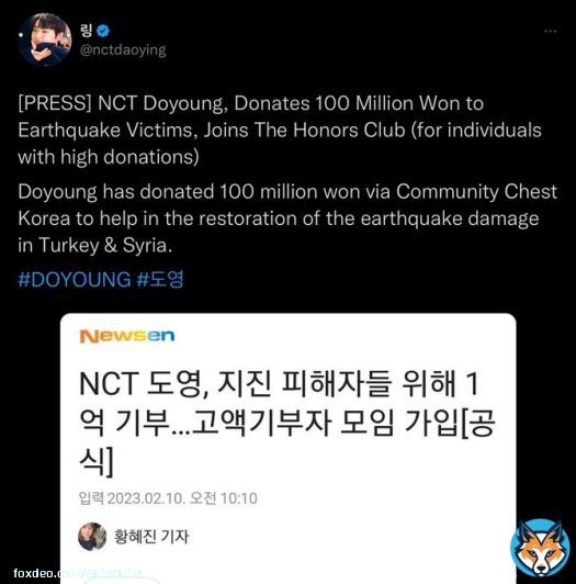 Both Doyoung and Haechan donated KRW 100 mio to victims of Turkey & Syria earthquake&hellip;   Dongdong angel brothers