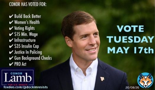 REMINDER: #PAPrimary is May 17th Vote #ConorLamb for #PASen! Conor has a voting record in support of the issues important to Pennsylvania families. He will help Biden get the job done! #DemCastPA #VoteBlue2022