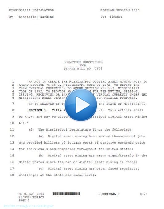 ₿????????????????????????????: Mississippi Senate passes historic bill protecting #bitcoin mining   &ldquo;It shall be legal in the State of Mississippi to run a node for the purpose of home digital asset mining&rdquo; and &ldquo;operate a digital asdquo;