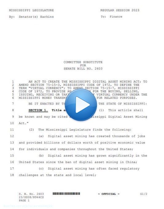 ₿????????????????????????????: Mississippi Senate passes historic bill protecting #bitcoin mining   &ldquo;It shall be legal in the State of Mississippi to run a node for the purpose of home digital asset mining&rdquo; and &ldquo;operate a digital asdquo;