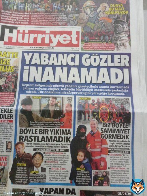 Front page media coverage in Turkey for the British rescue teams & their dogs that did so much to save lives in the days after the earthquake. Well deserved praise #TurkishEarthquake @deborah_swann