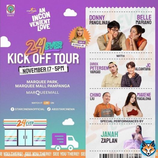 Watch &ldquo;In Inconvenient Love&rdquo; kick off tour live on Star Cinema's facebook page and ABS StarCinema's tiktok account!  Links here:      ROAD TO 24EVER  #BELLElovedAYEFinPampanga  #DONNYrificMANNYinPampanga #AnInconvenientLove