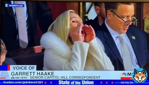 Marjorie Taylor Greene sat in the House Chamber during the State of the Union address, screaming and catcalling like she does at redneck weddings. The disrespect was extraordinary, and the only Americans not embarrassed by her shameful display of zoobehavior were Georgia voters.